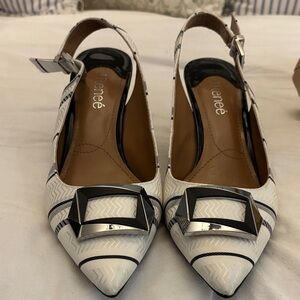 J.Renee White and Black Heeled Slingbacks